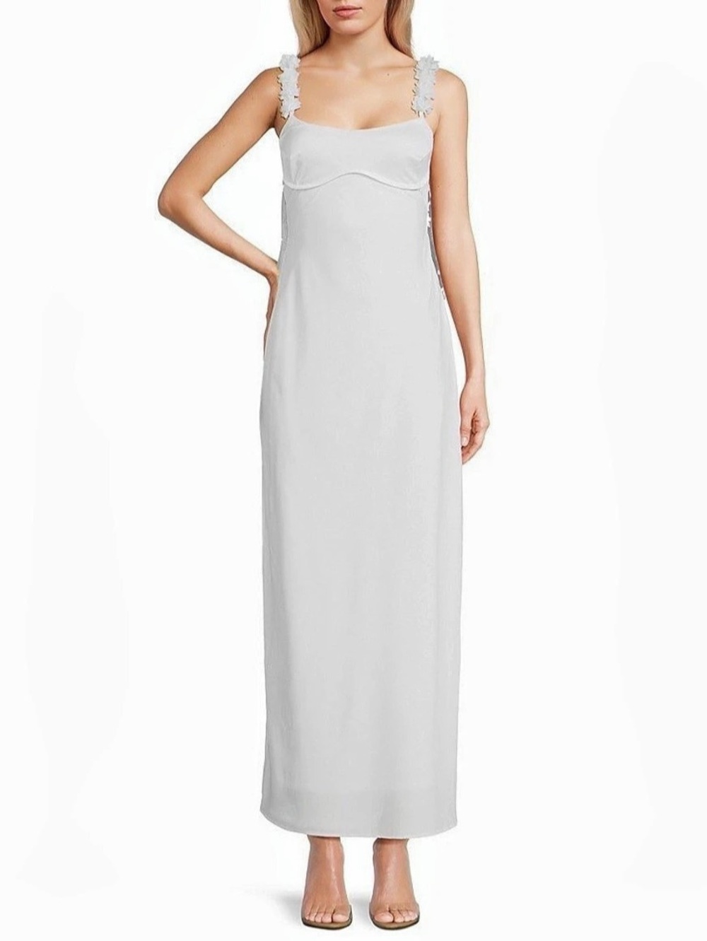 Dillards Allison & Kelly Satin 3D Floral Spaghetti Strap Scoop Neck Dress